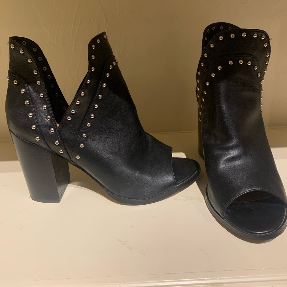 Report black studded open toe bootie